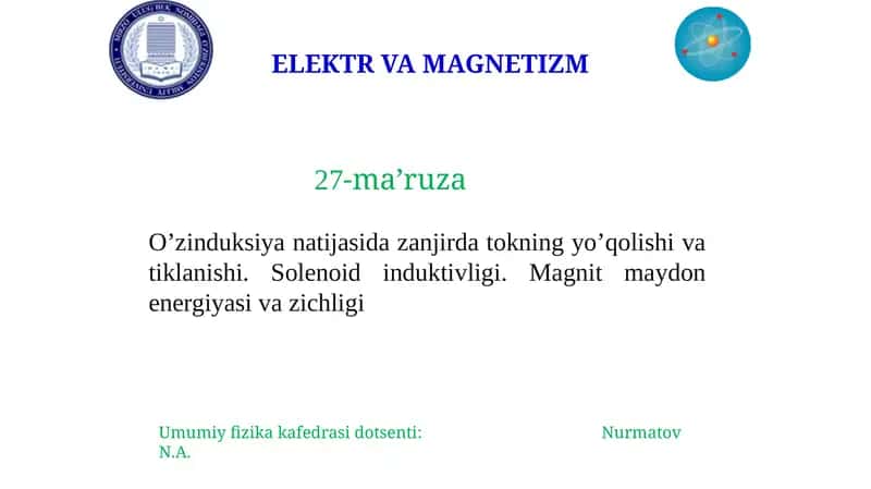 ELEKTR VA MAGNETIZM 1