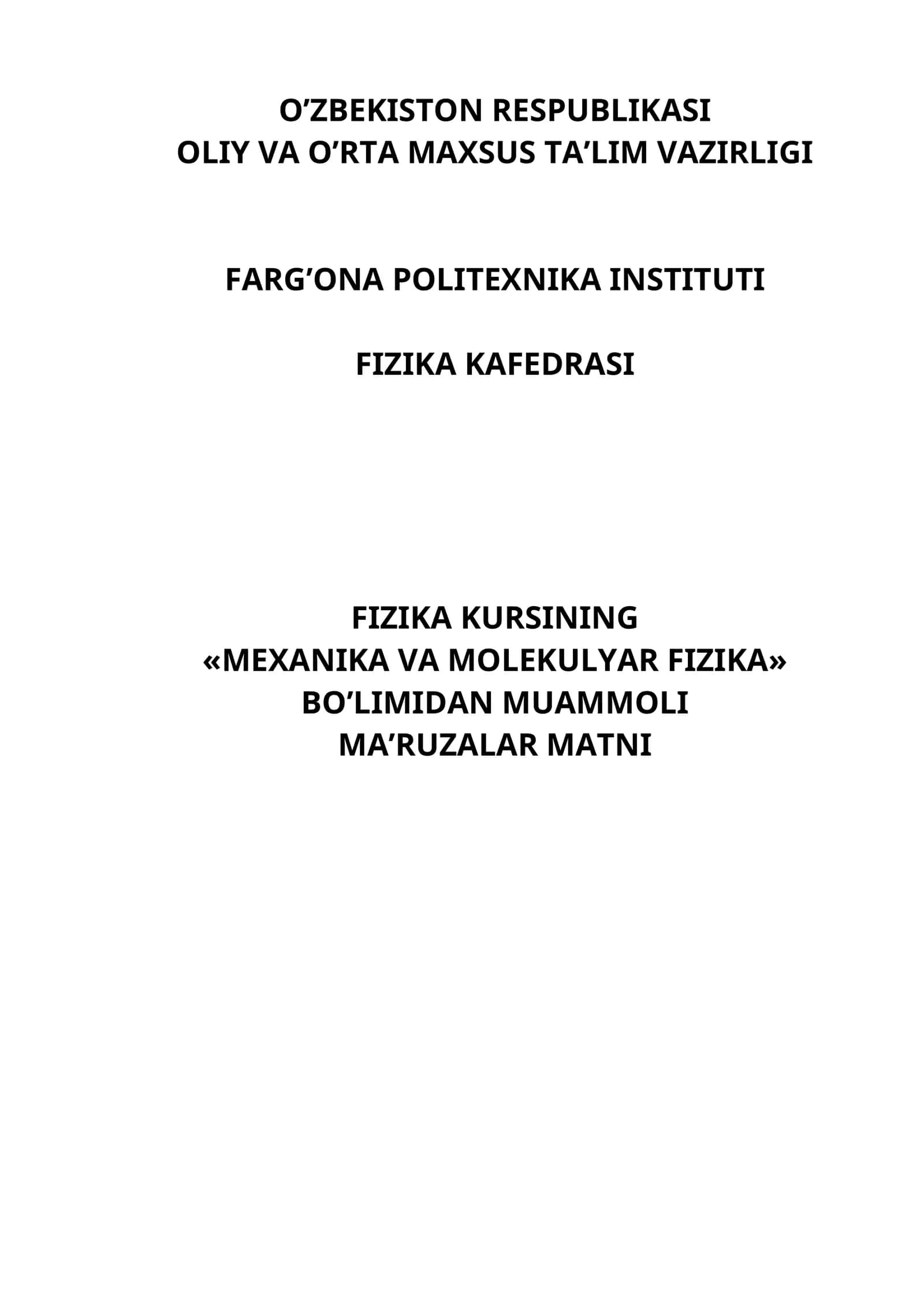 MEXANIKA VA MOLEKULYAR FIZIKA 1