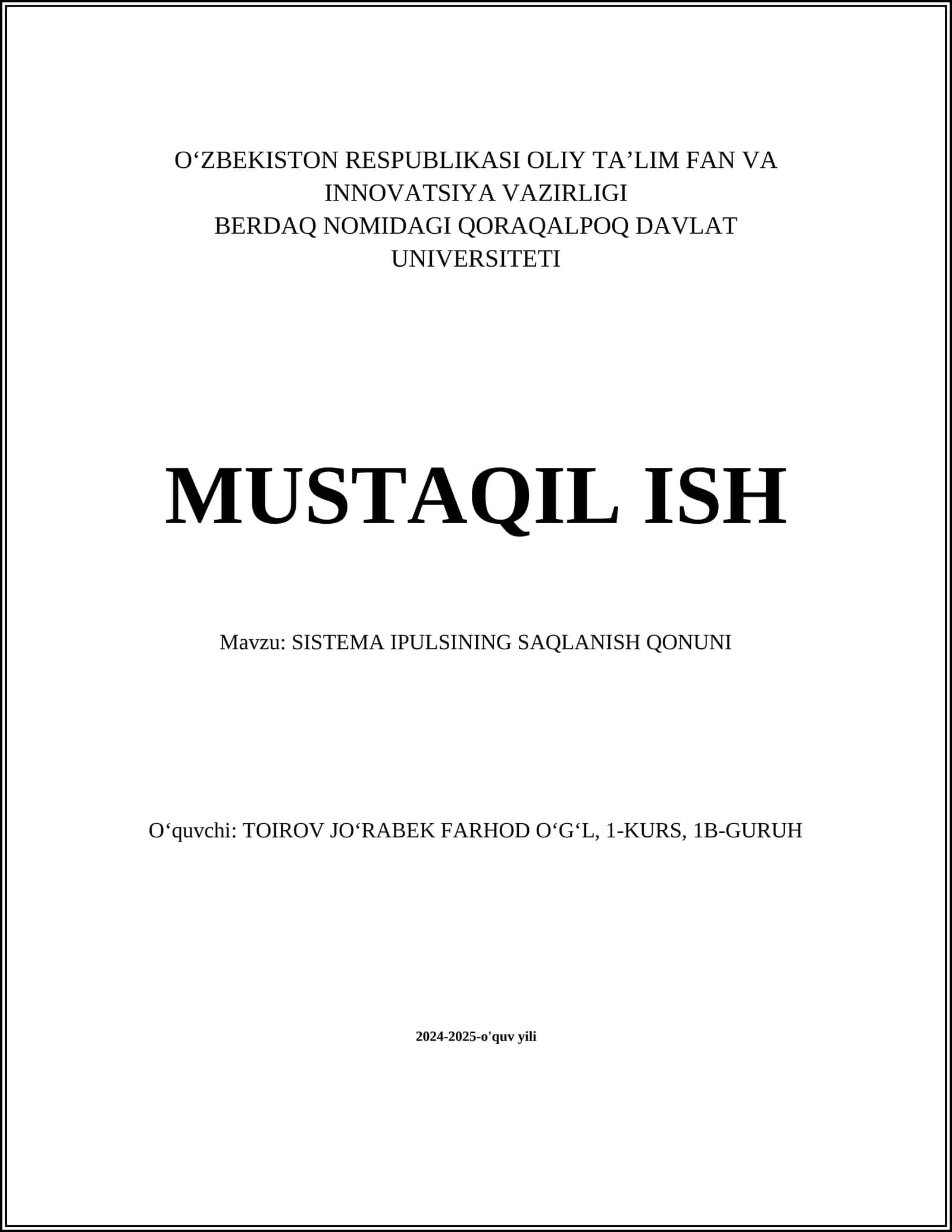 Sistema impulsining saqlanish qonuni 1