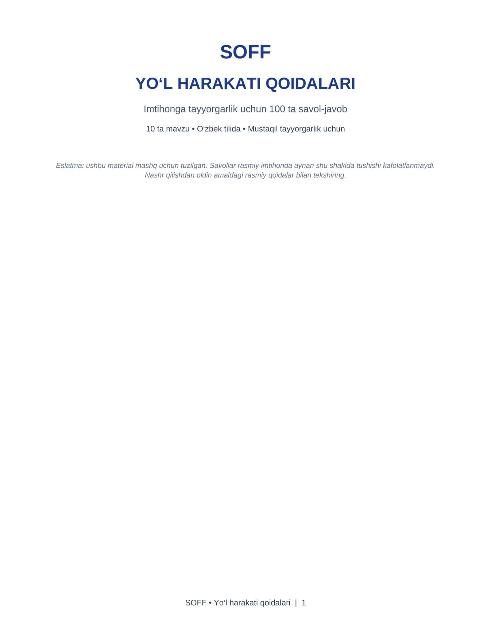 YO‘L HARAKATI QOIDALARI 1