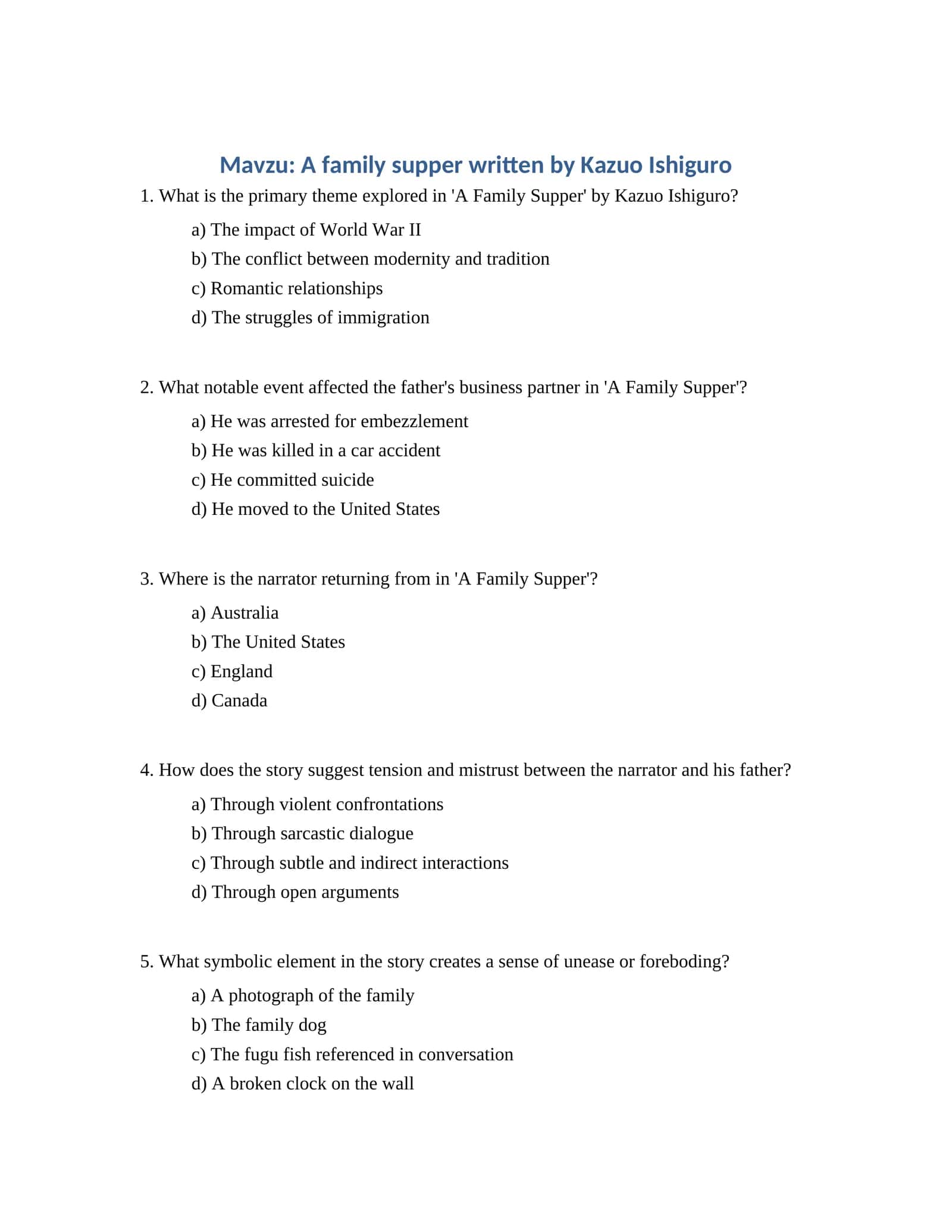 A family supper written by Kazuo Ishiguro 1