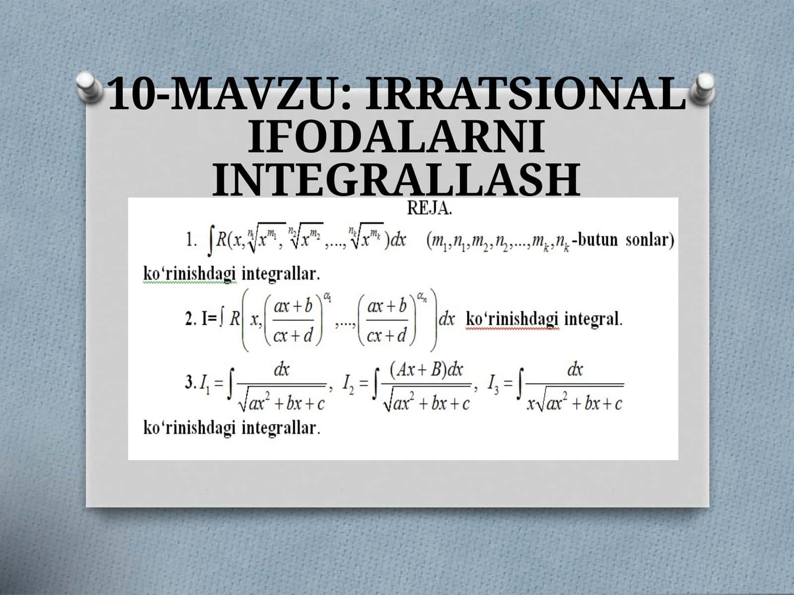 IRRATSIONALIFODALARNI INTEGRALLASH 1
