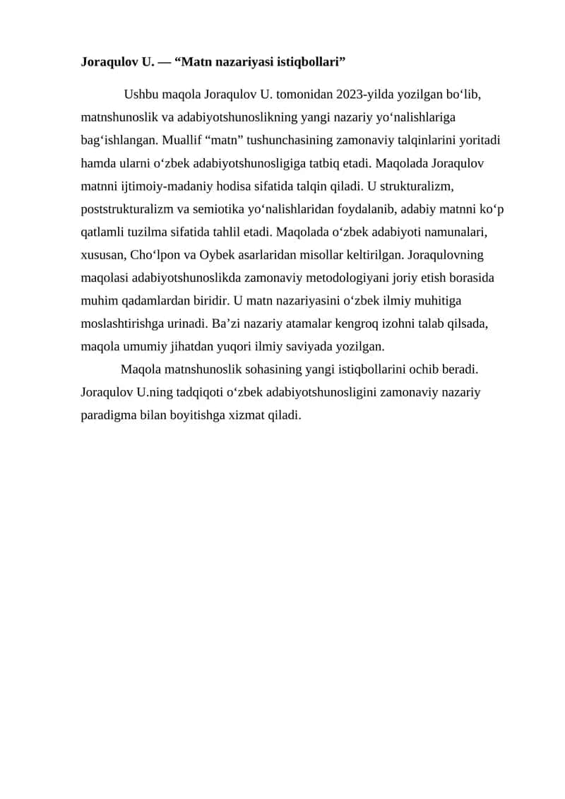 “Matn nazariyasi istiqbollari” 1