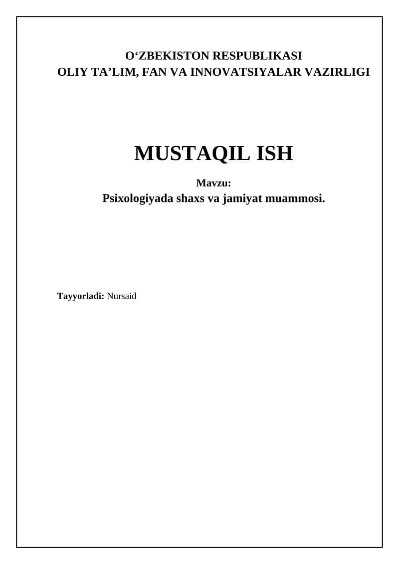 Psixologiyada shaxs va jamiyat muammosi 1