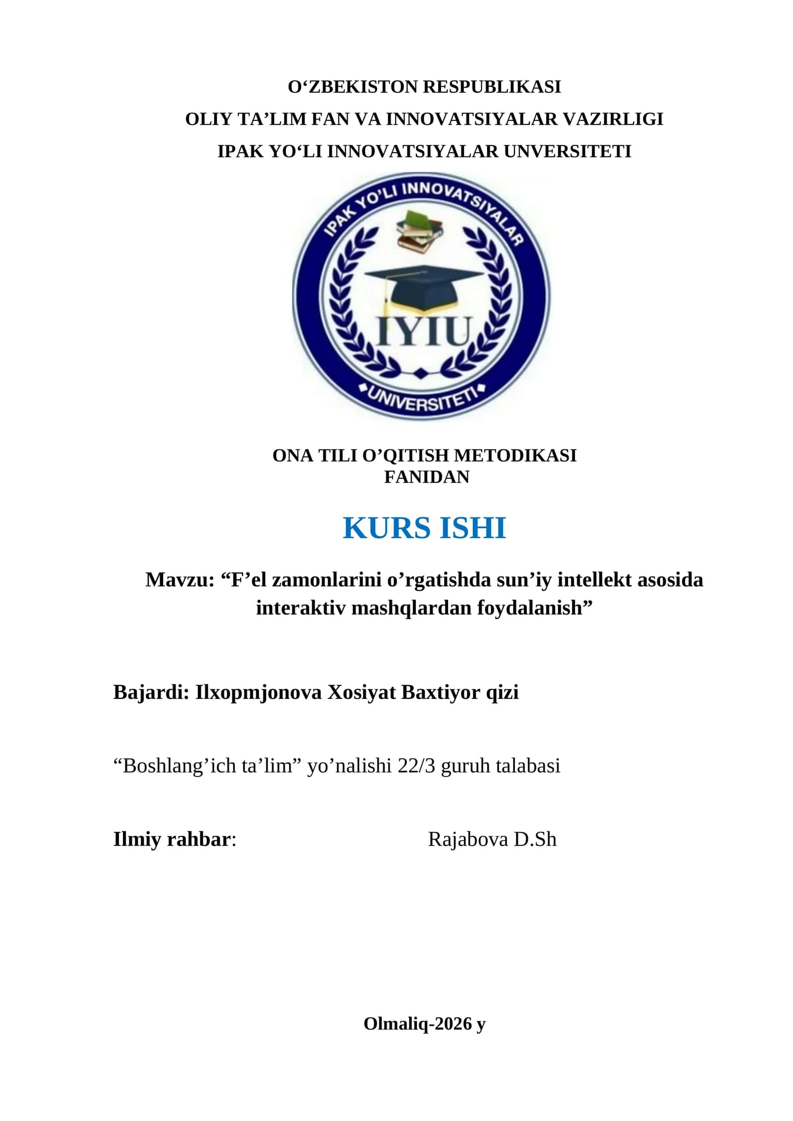 ONA TILI O’QITISH METODIKASI 1