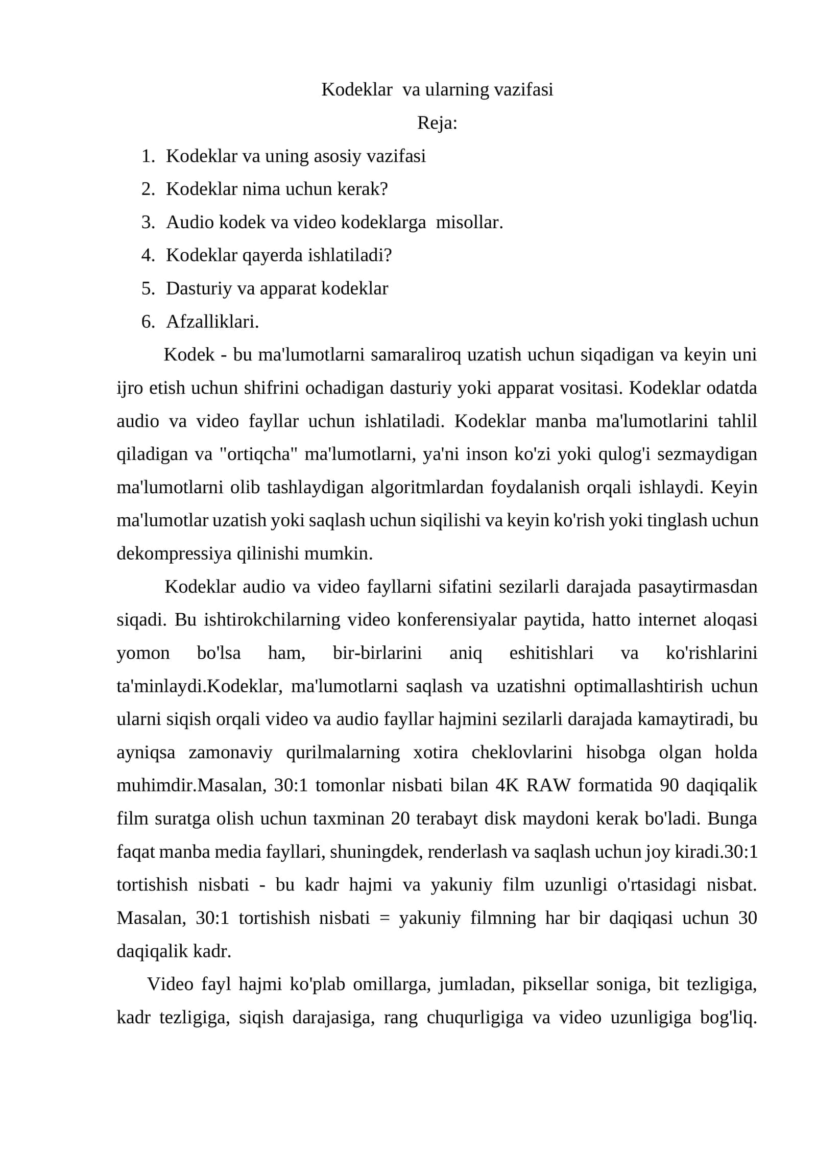 Kodeklar va ularning vazifasi 1
