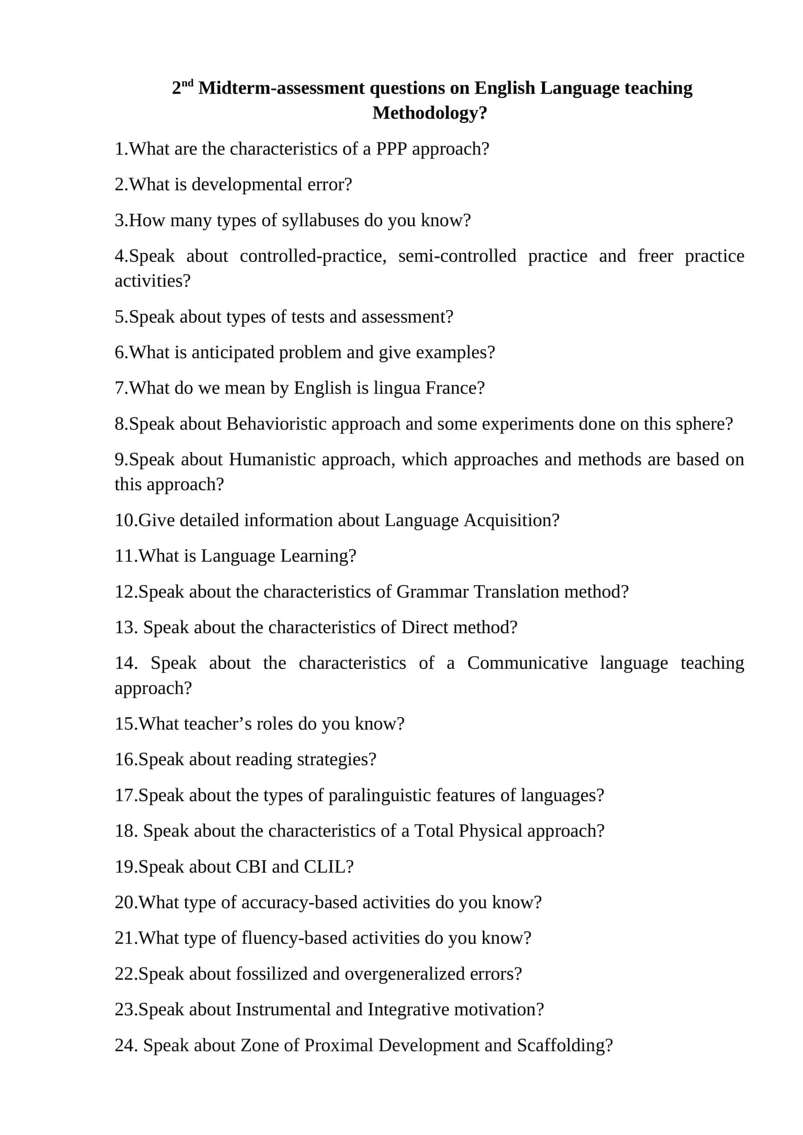 2nd Midterm-assessment questions on English Language teaching Methodology 1