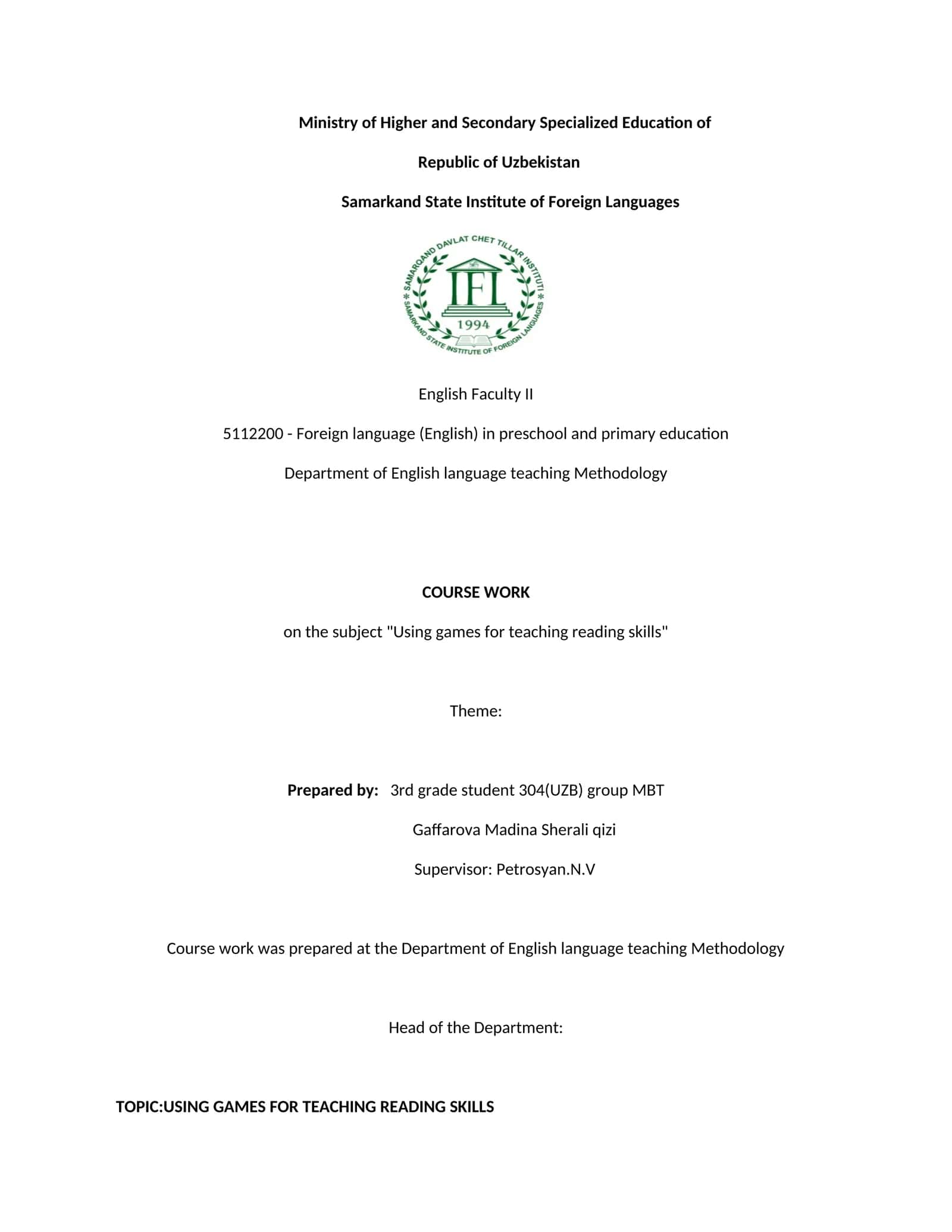 Using games for teaching reading skills 1