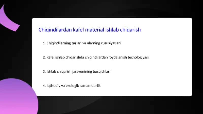 Chiqindilardan kafel material ishlab chiqarish 1
