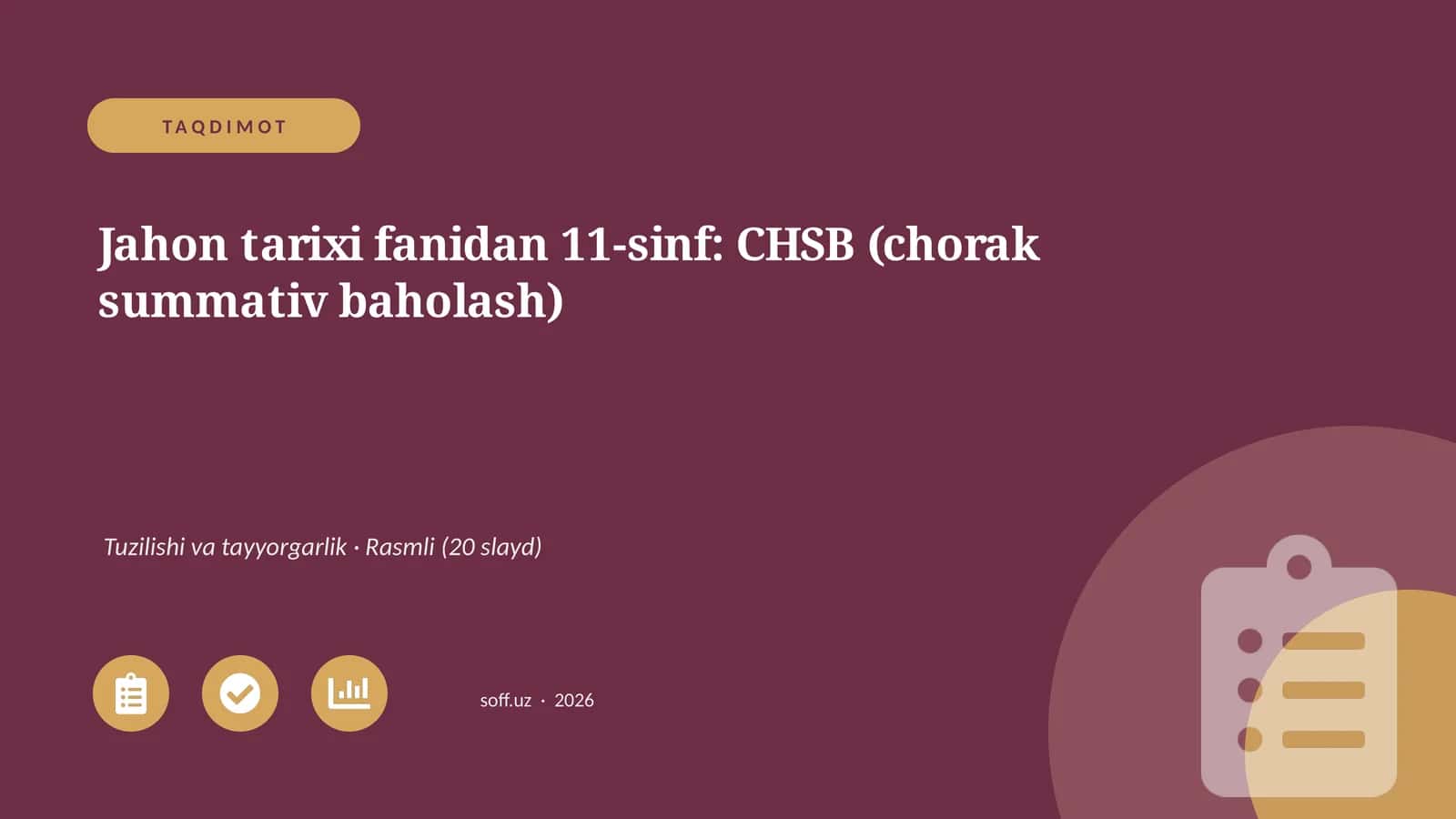 Jahon tarixi fanidan 11-sinf: CHSB (chorak summativ baholash) 1