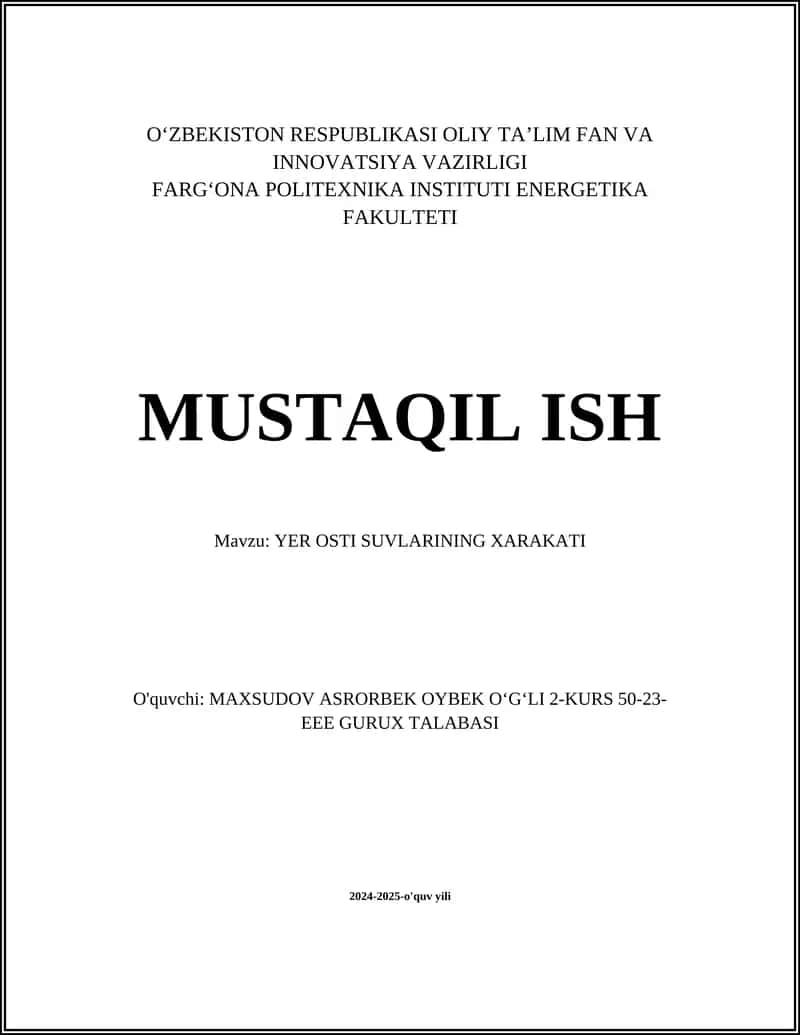 Yer osti suvlarining Xarakati 1