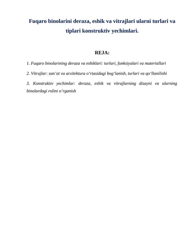 Fuqaro binolarining deraza va eshiklari 1