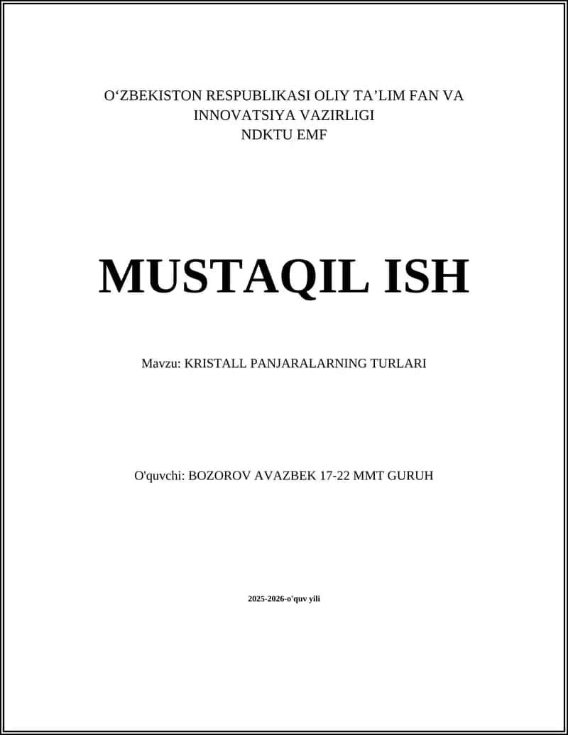 KRISTALL PANJARALARNING TURLARI 1