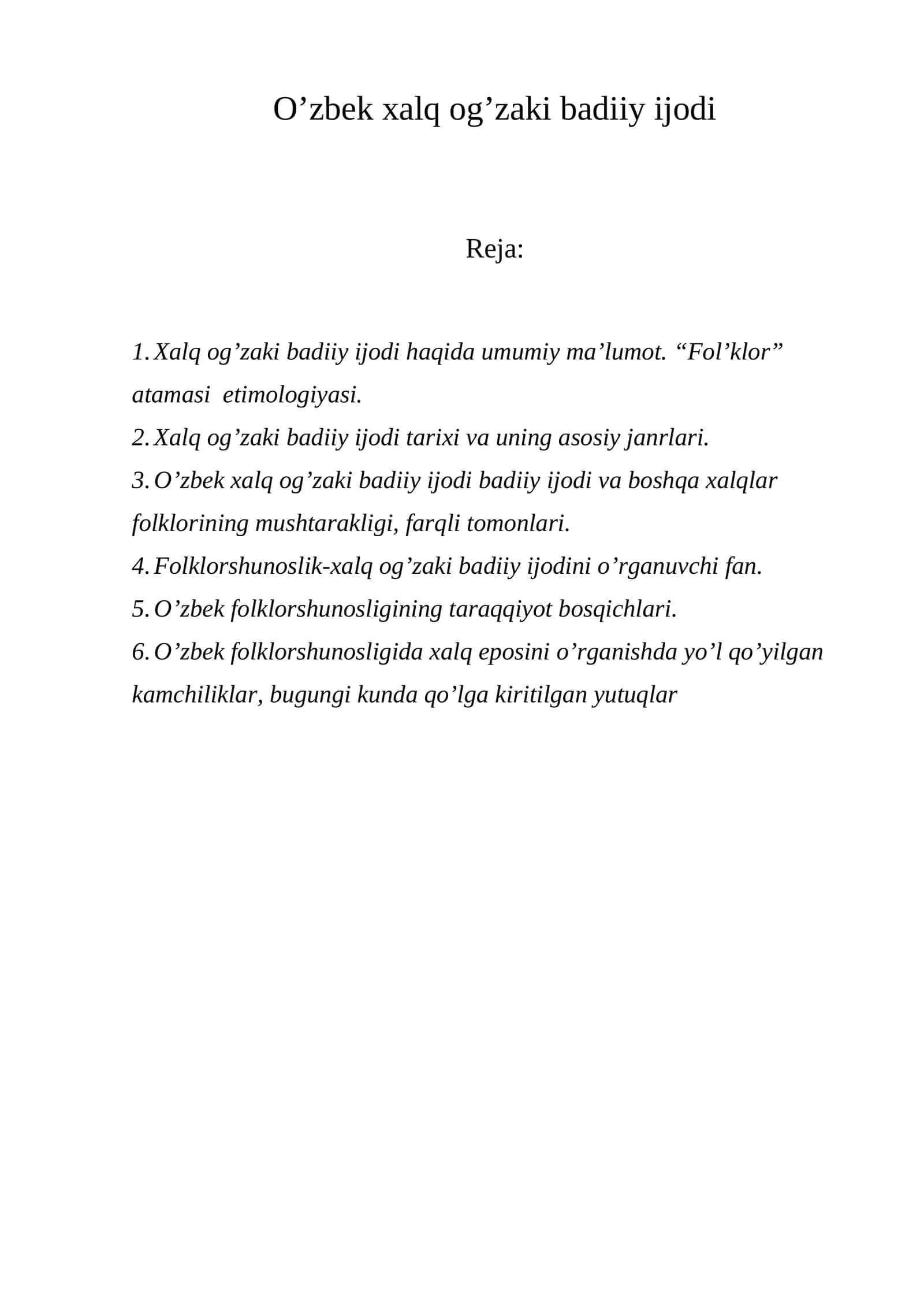 O’zbek xalq og’zaki badiiy ijodi 1