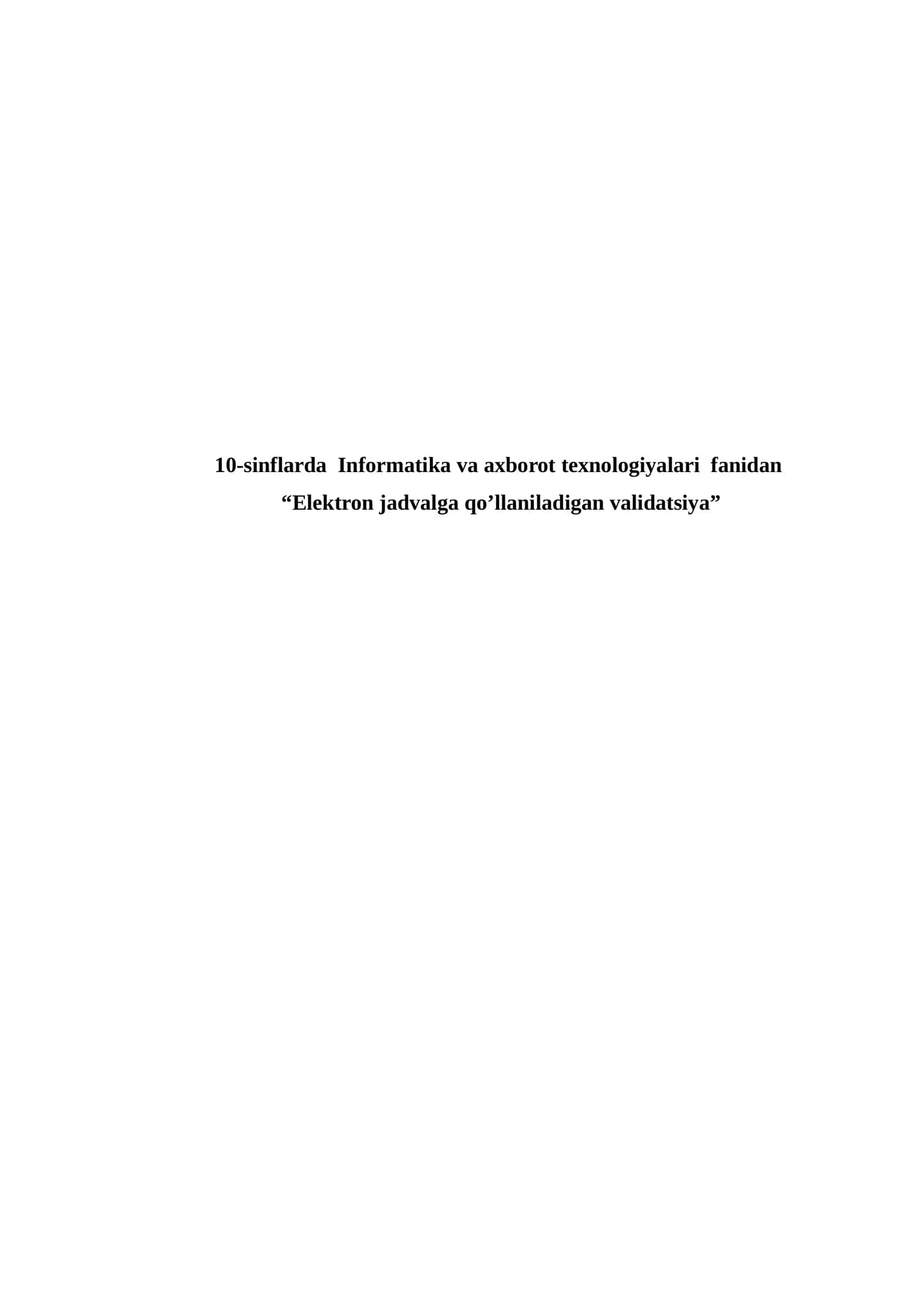 Elektron jadvalga qo’llaniladigan validatsiya 1