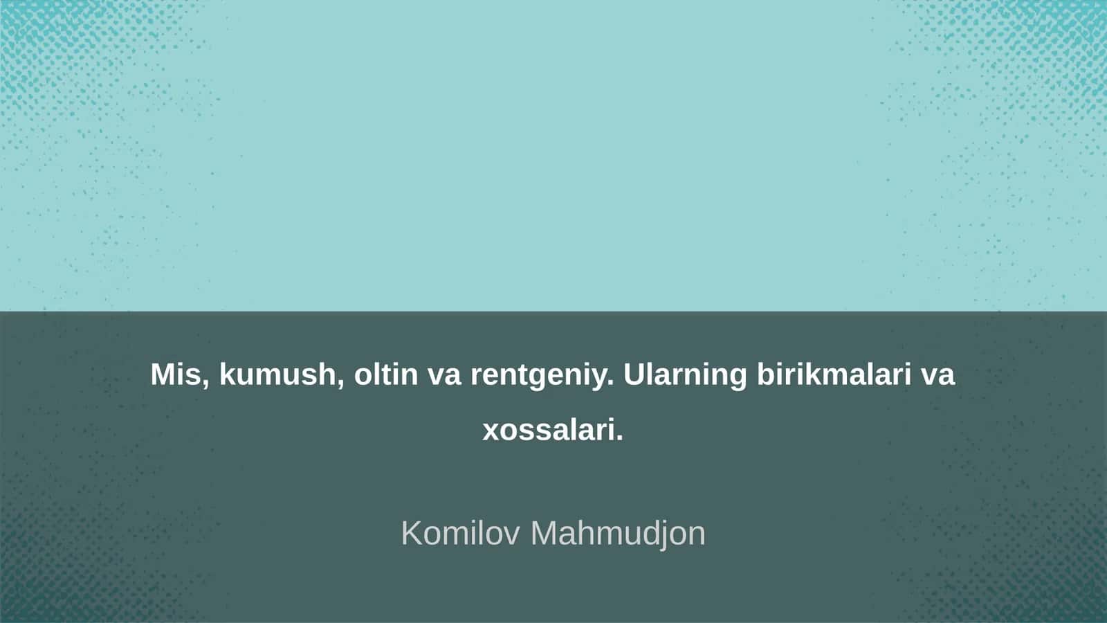 Mis elementining xossalari va qo'llanilishi 1