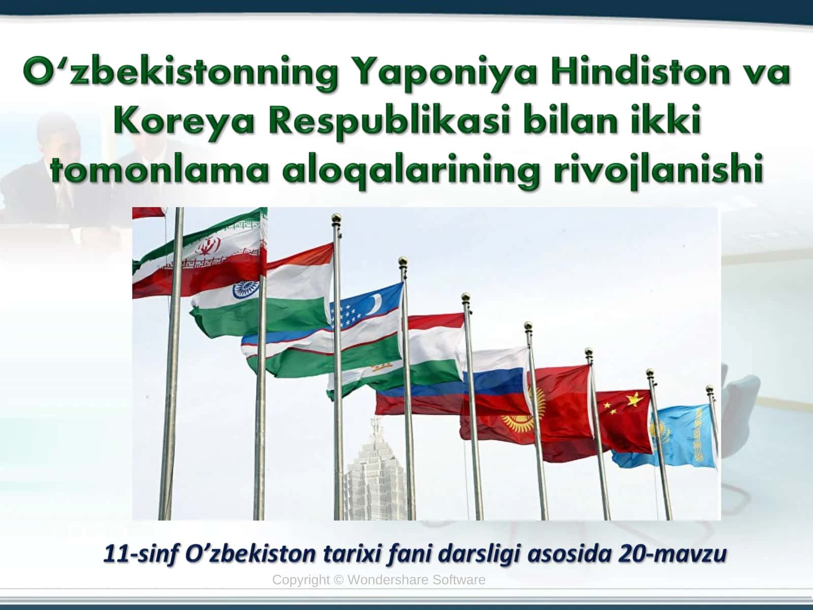 O‘zbekistonning Yaponiya Hindiston va Koreya Respublikasi bilan ikki tomonlama aloqalarining rivojlanishi 1