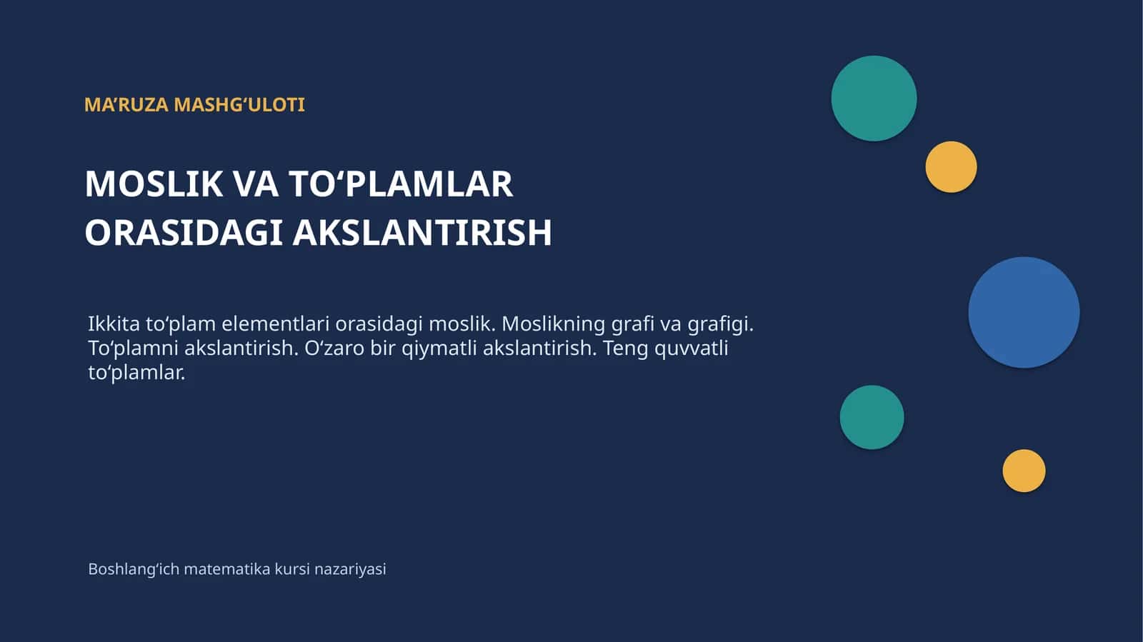 Boshlang‘ich matematika kursi nazariyasi 1