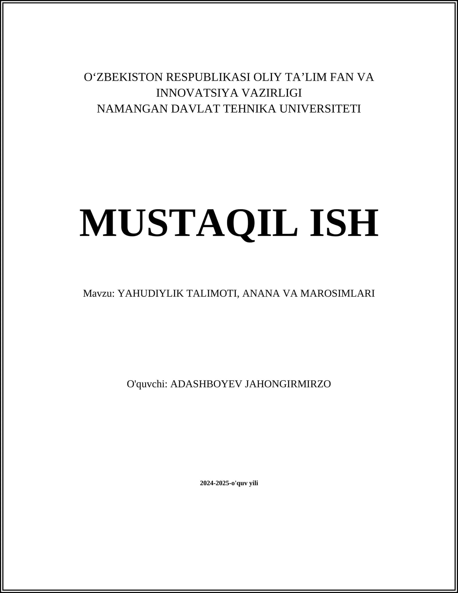 YAHUDIYLIK TALIMOTI 1