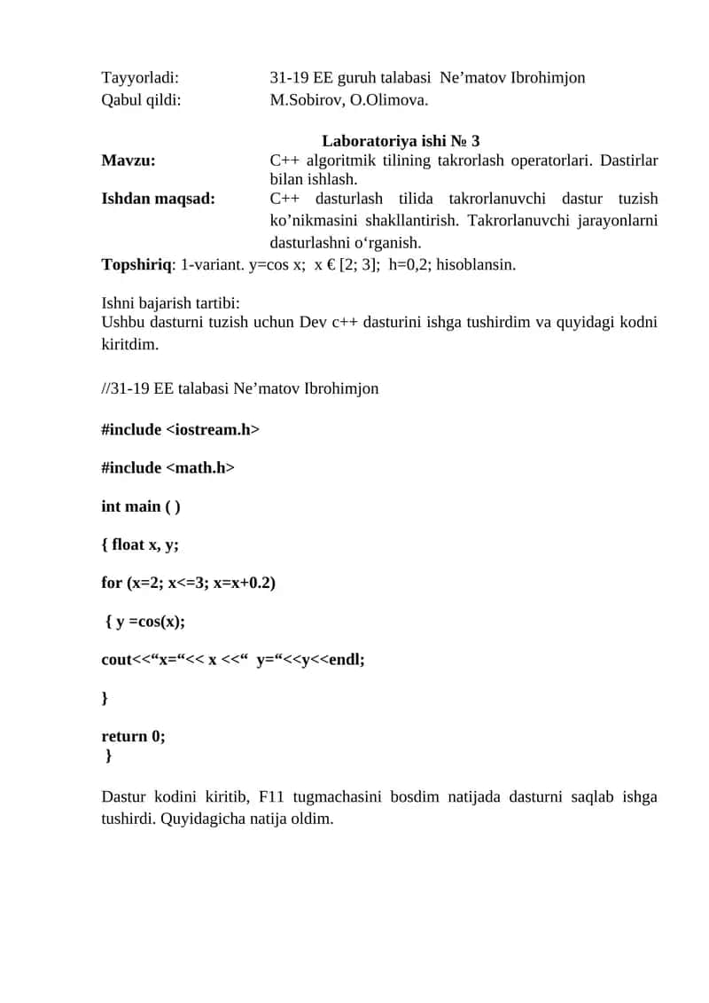 C++ algoritmik tilining takrorlash operatorlari 1