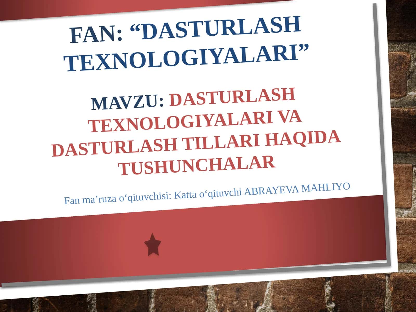 DASTURLASH TEXNOLOGIYALARI 1