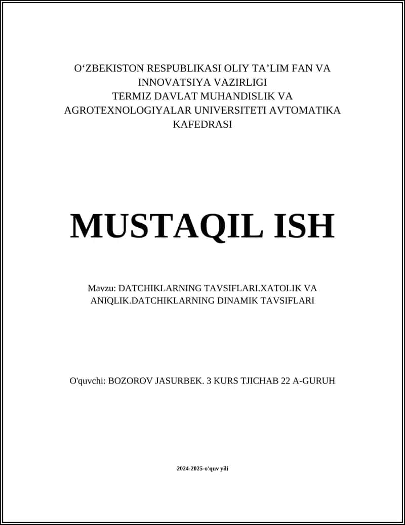 DATCHIKLARNING TAVSIFLARI 1