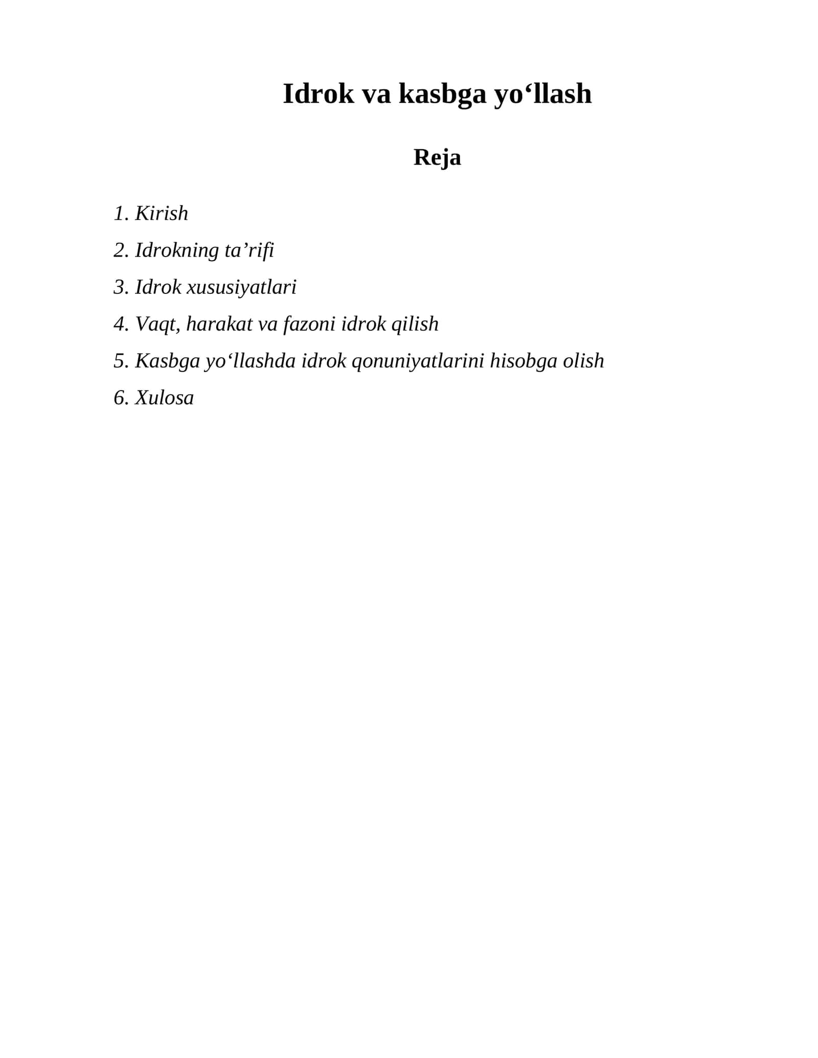 Idrok va kasbga yoʻllash 1