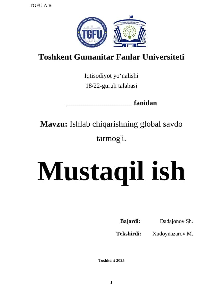 Ishlab chiqarishning global savdo tarmog'i 1