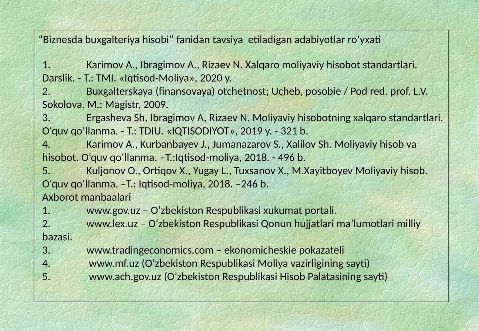Moliyaviy hisob va hisobot 1