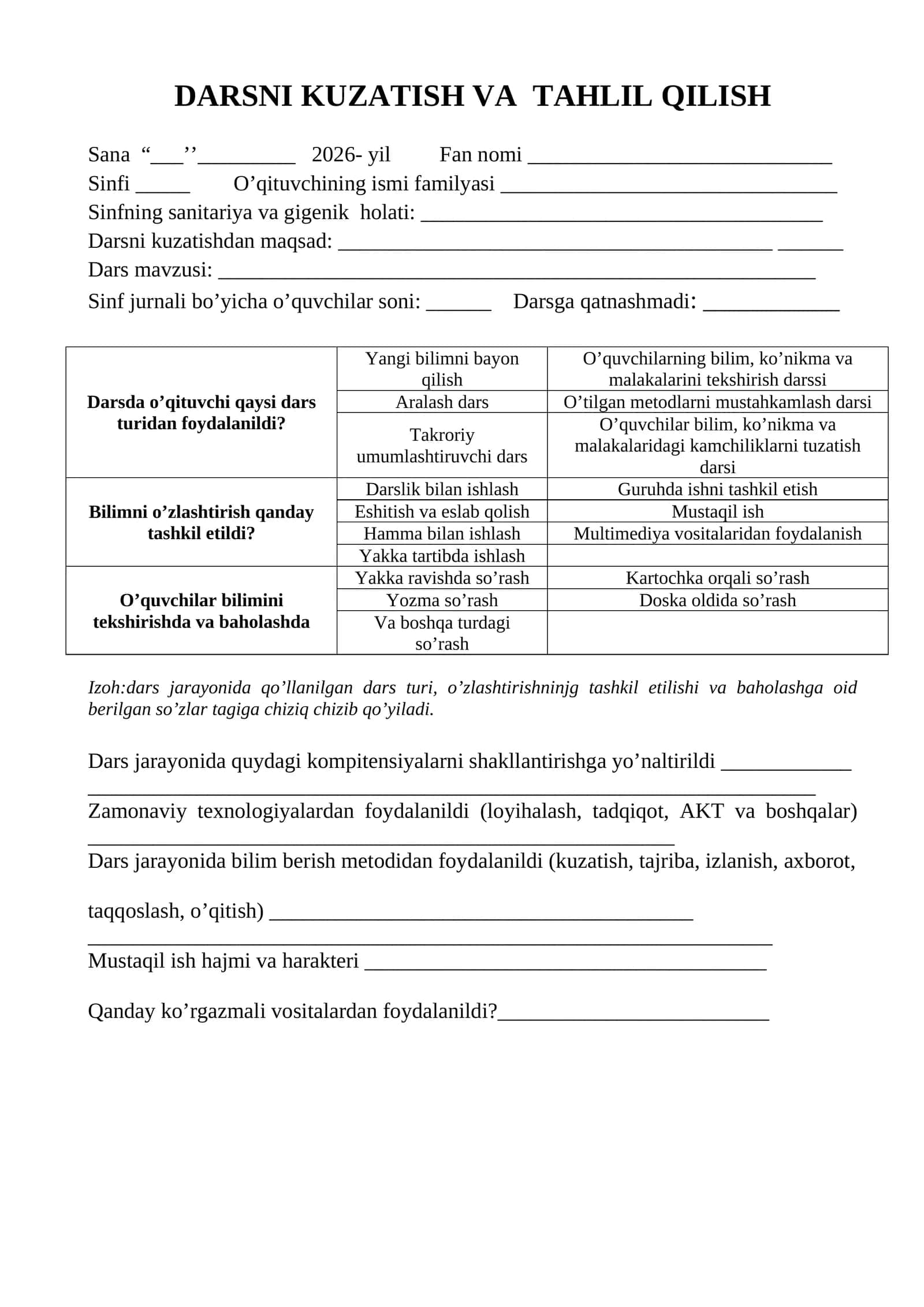 DARS TAHLIL NAMUNA BALNKA 2026 YIL 1