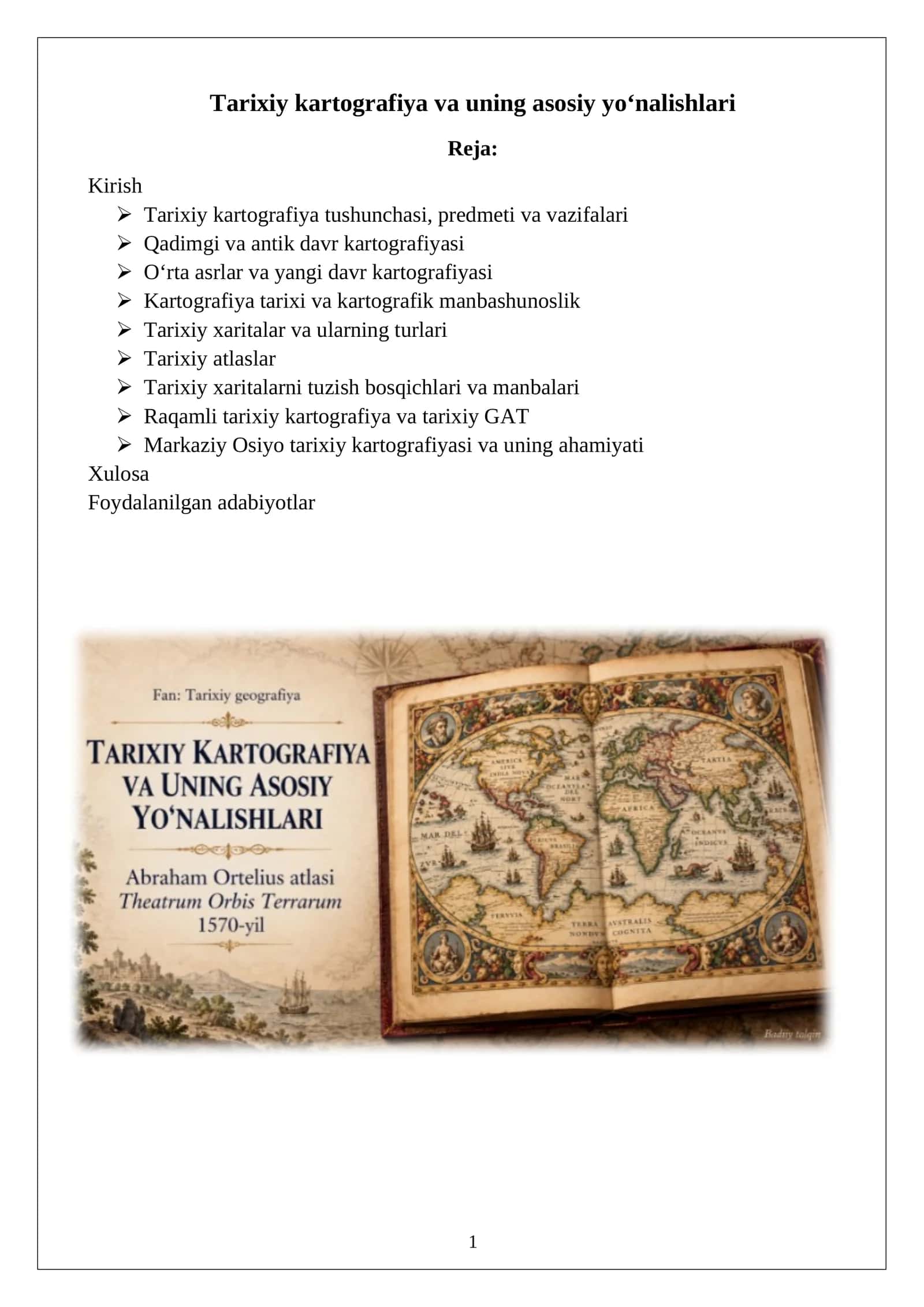 Tarixiy kartografiya va uning asosiy yo‘nalishlari 1