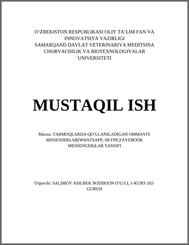 Messenjerlarni umumiy tasnifi 1