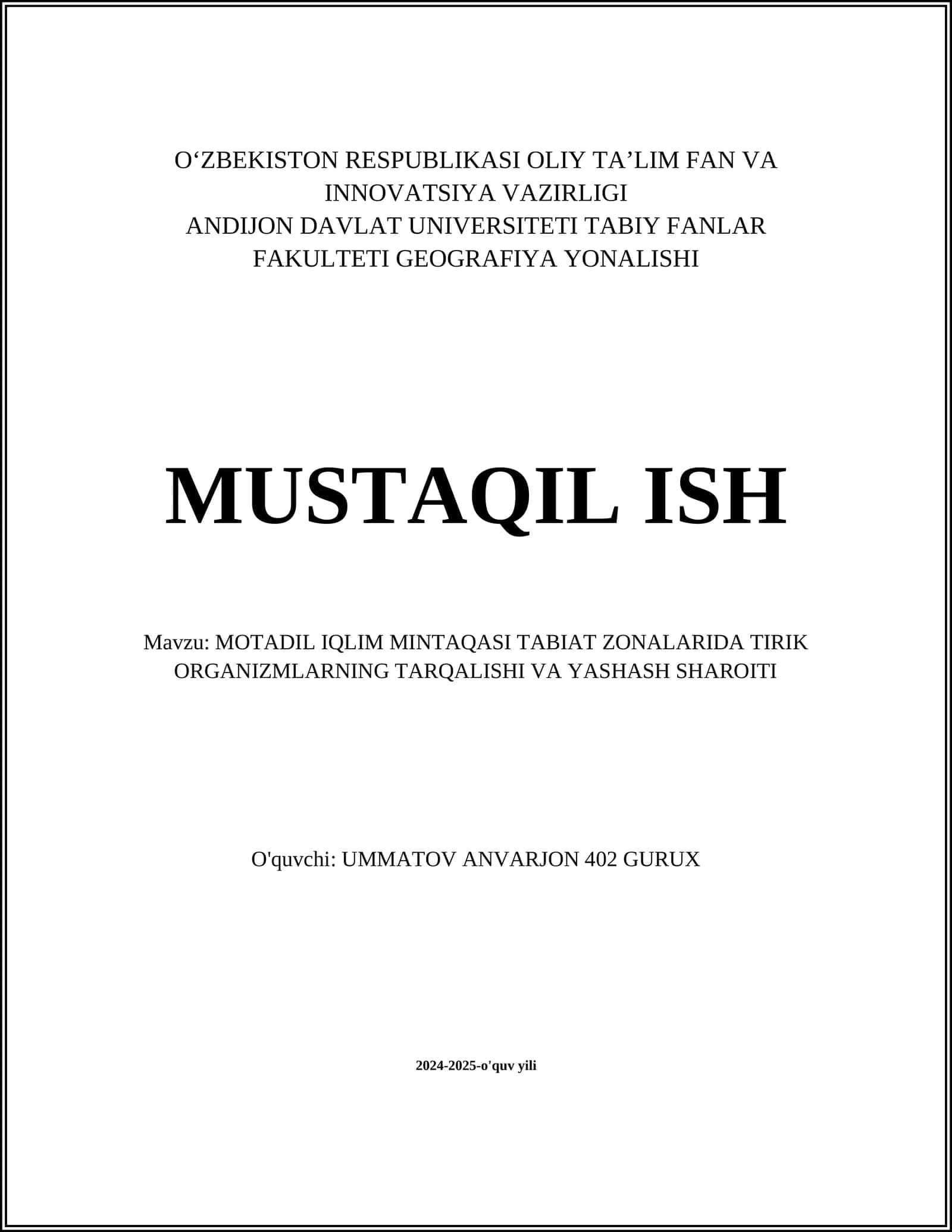 MOTADIL IQLIM MINTAQASI TABIAT ZONALARIDA TIRIK ORGANIZMLARNING TARQALISHI VA YASHASH SHAROITI 1