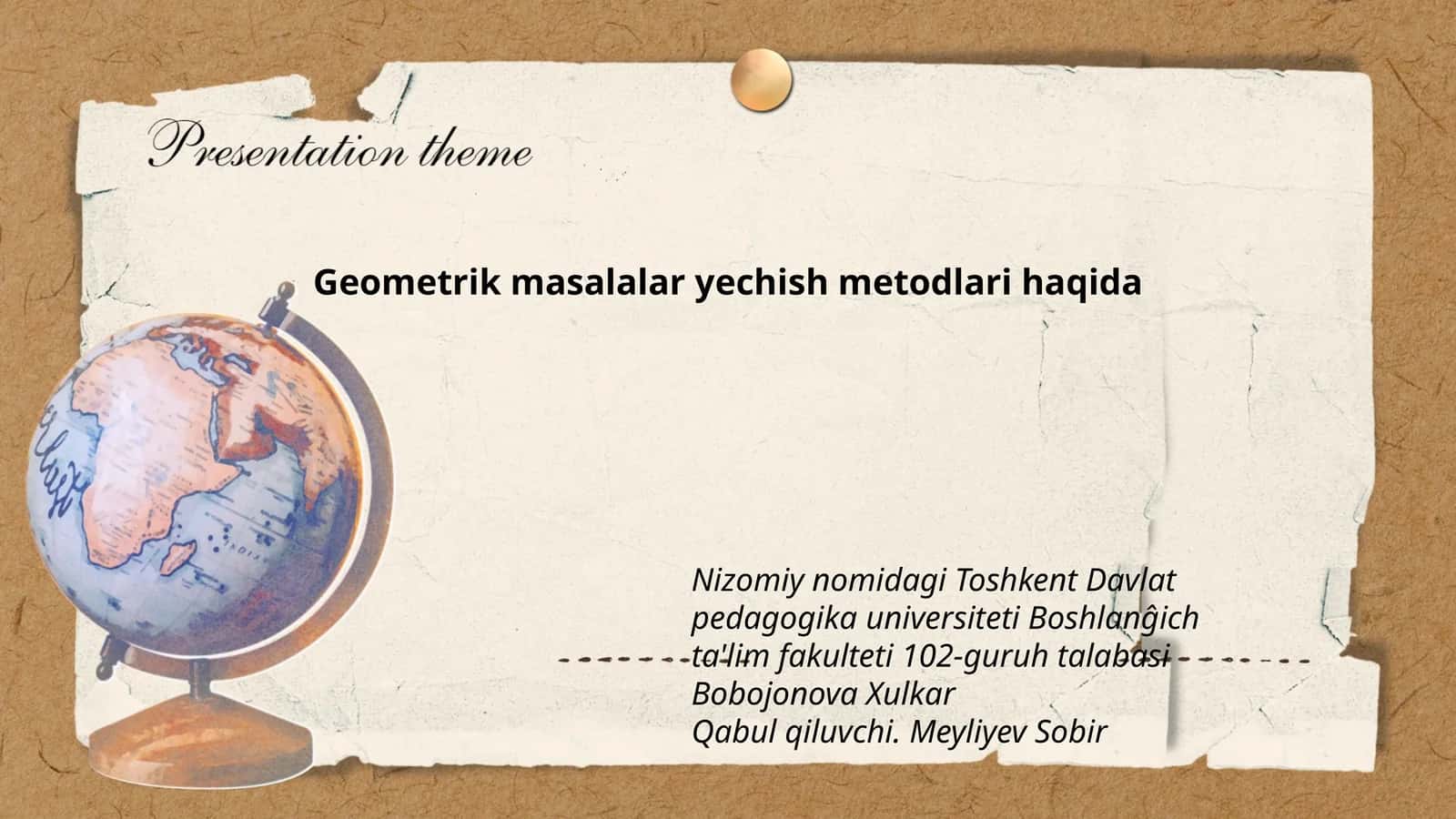 Geometrik masalalar yechish metodlari haqida 1