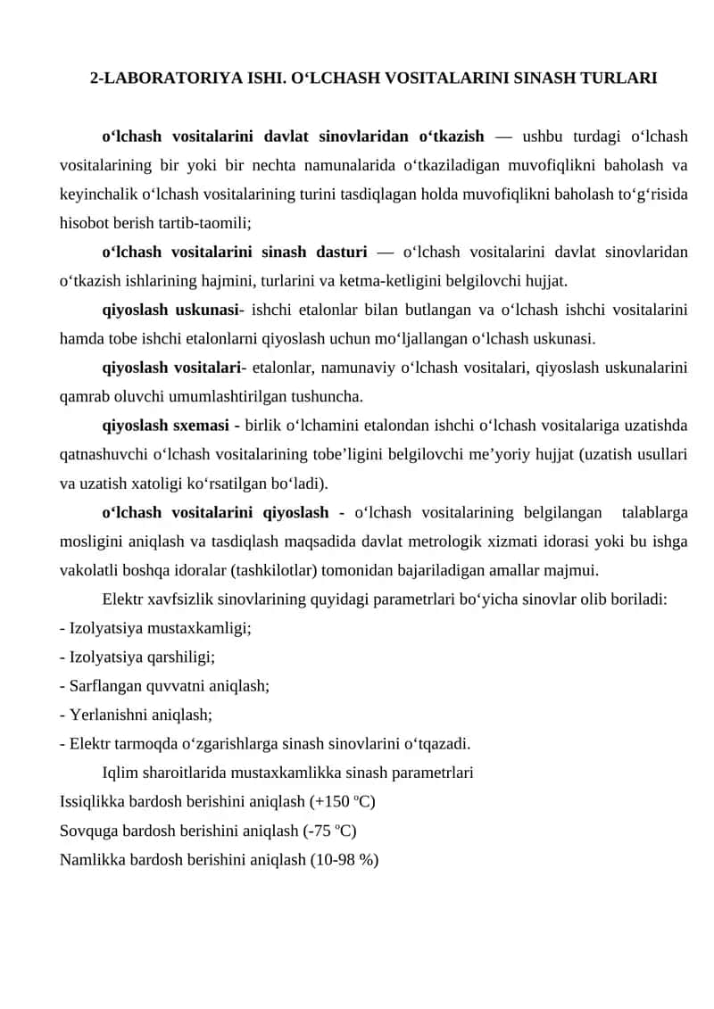 O‘LCHASH VOSITALARINI SINASH TURLARI 1