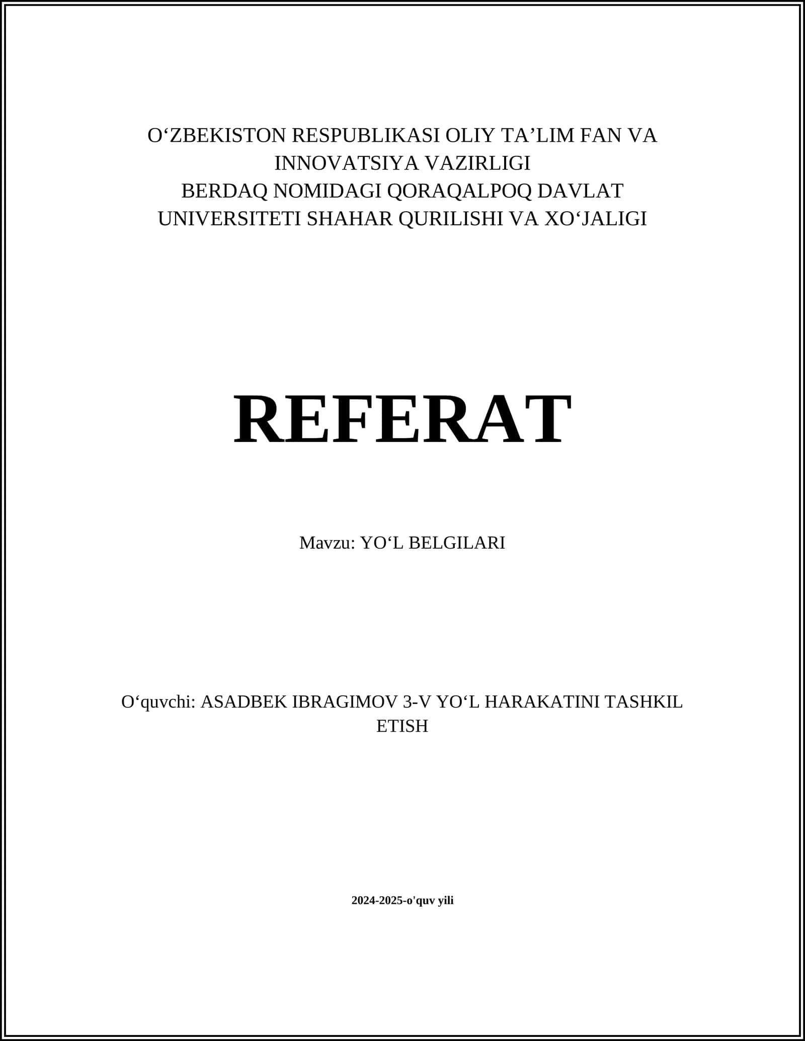 YO'J BELGILARI 1