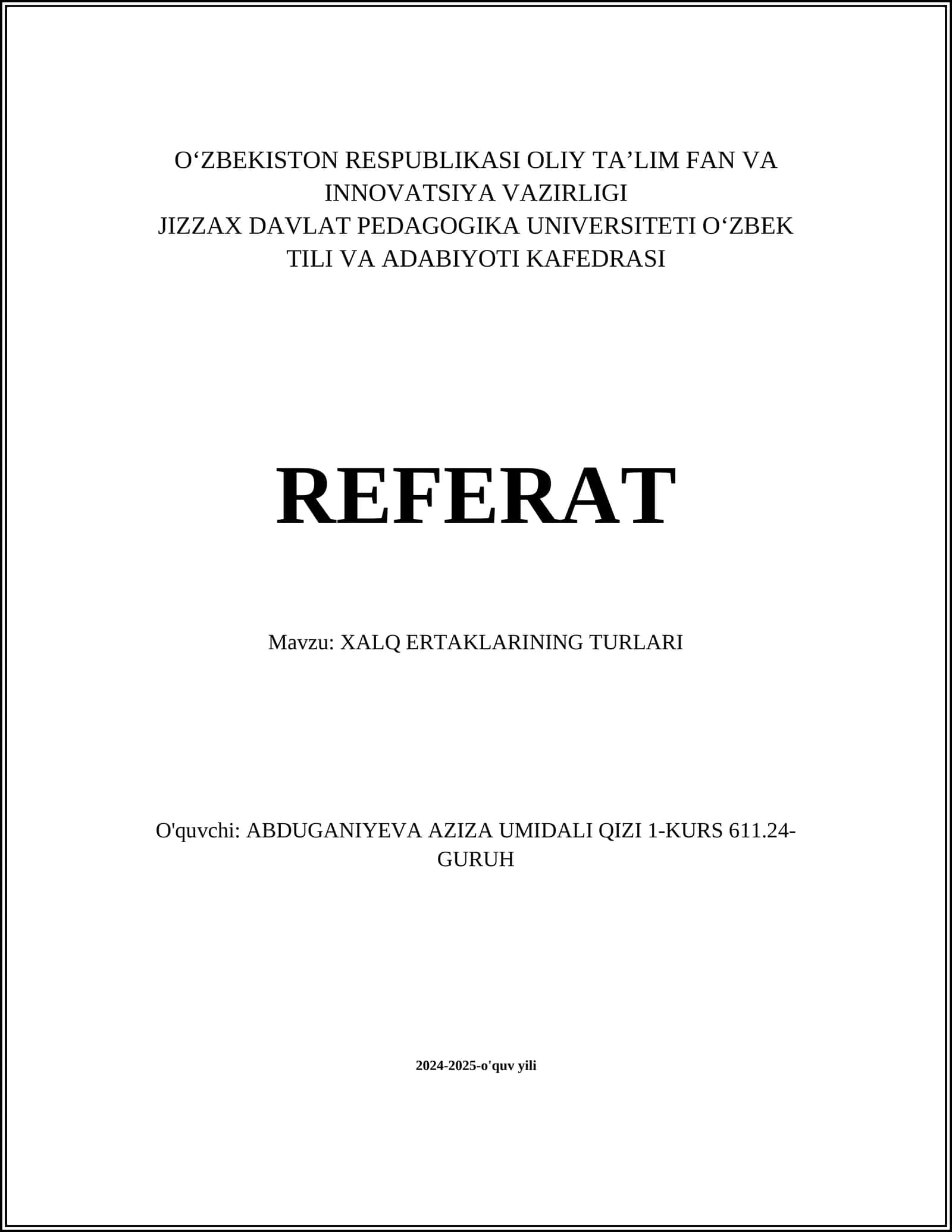 XALQ ERTAKLARINING TURLARI 1