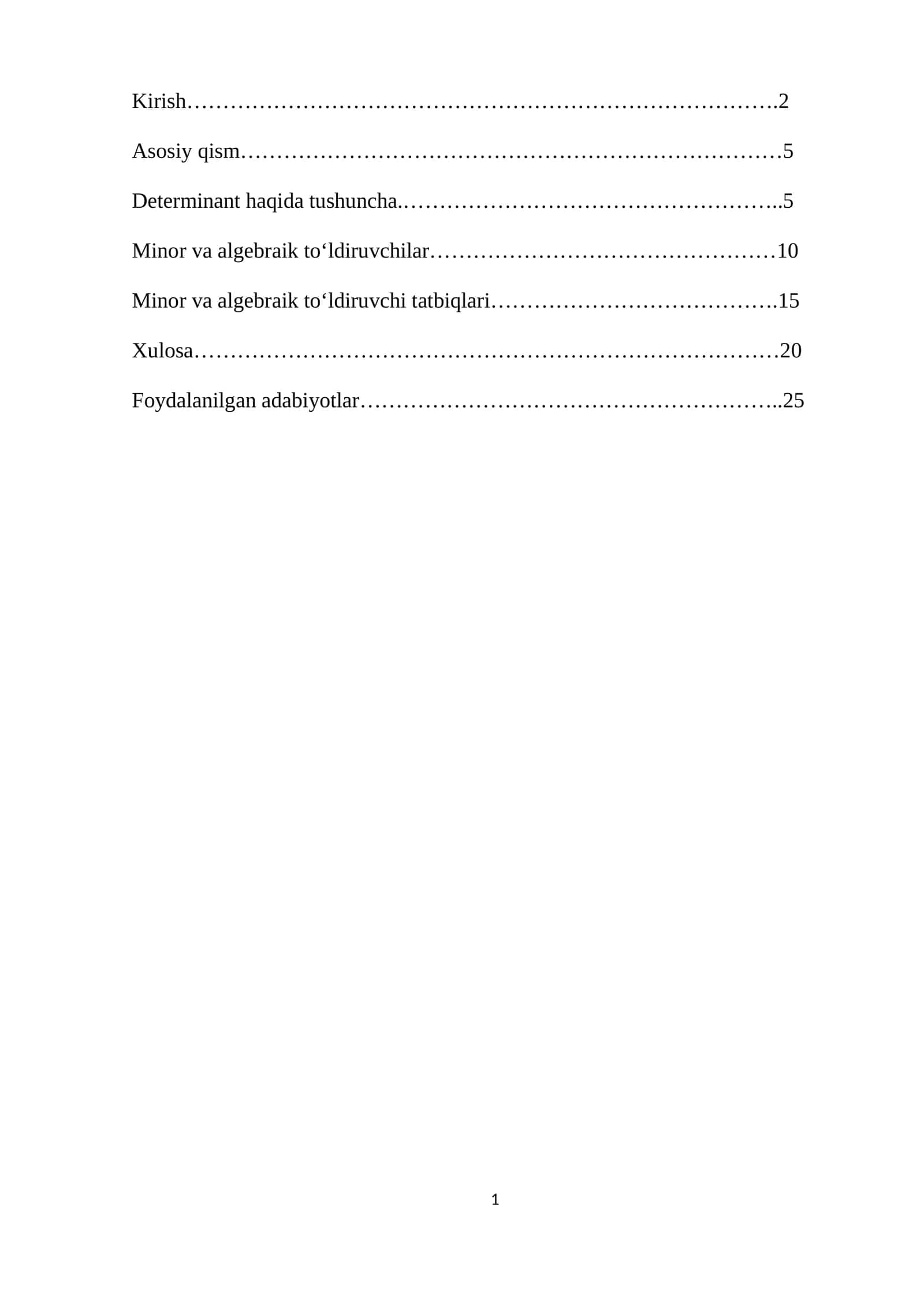 Minorlar va algebraik to'ldiruvchilar 1