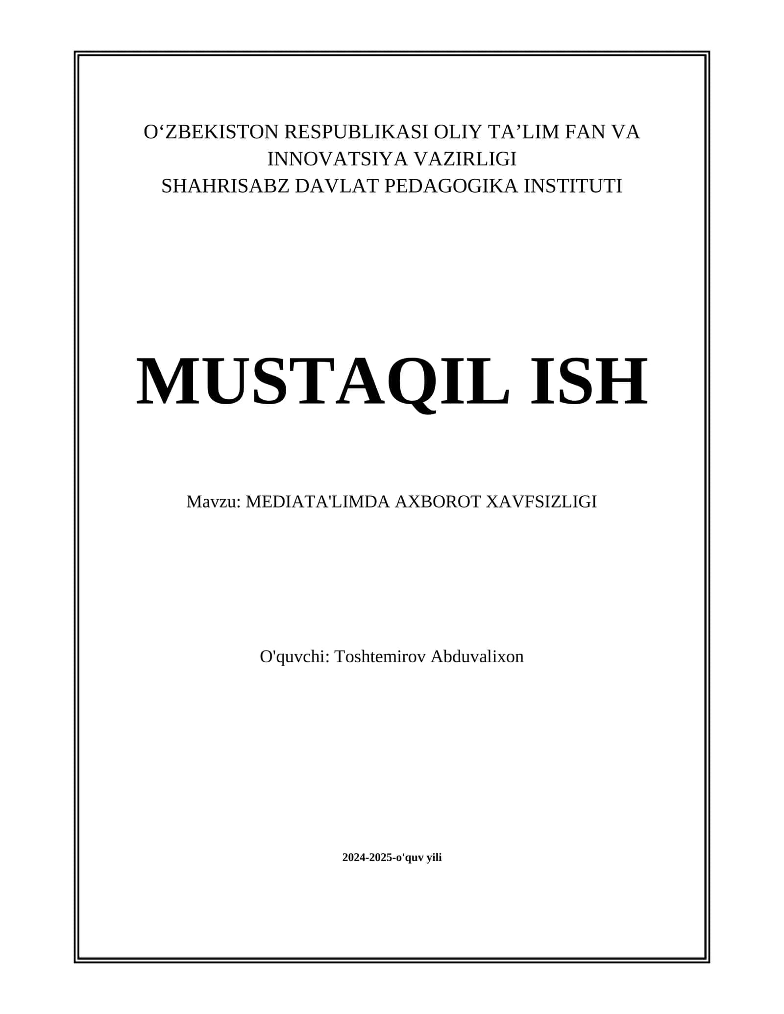 MEDIA TA'LIMDA AXBOROT XAVFSIZLIGI 1