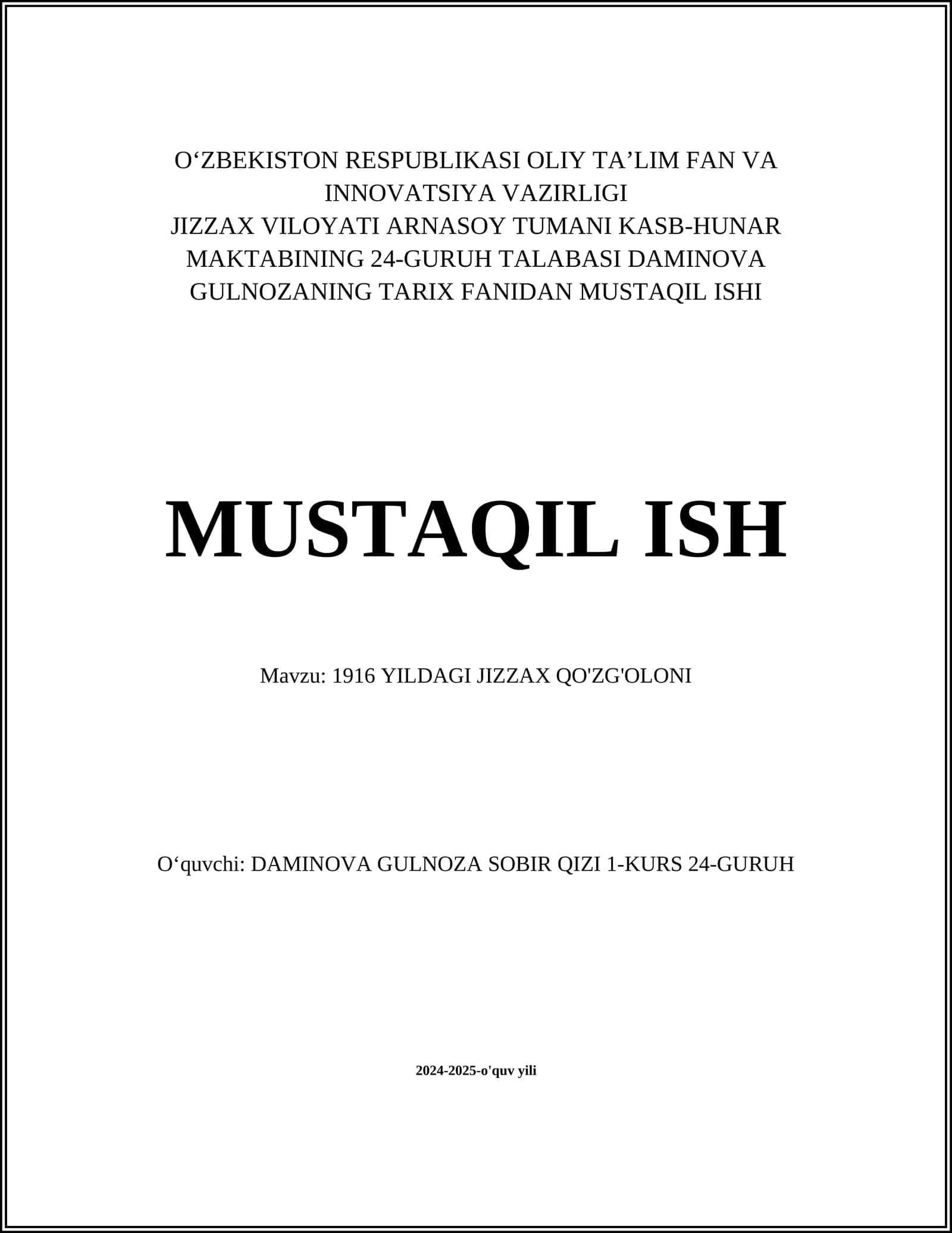 1916 YILDAGI JIZZAX QO'ZG'OLONI 1