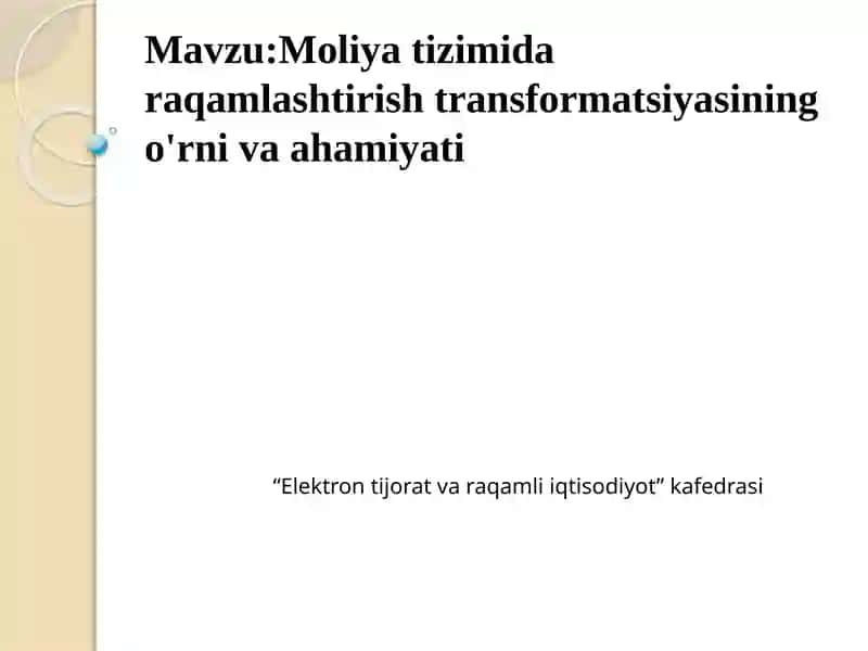 Moliyatizimi darqamlashtirish transformatsiyasi