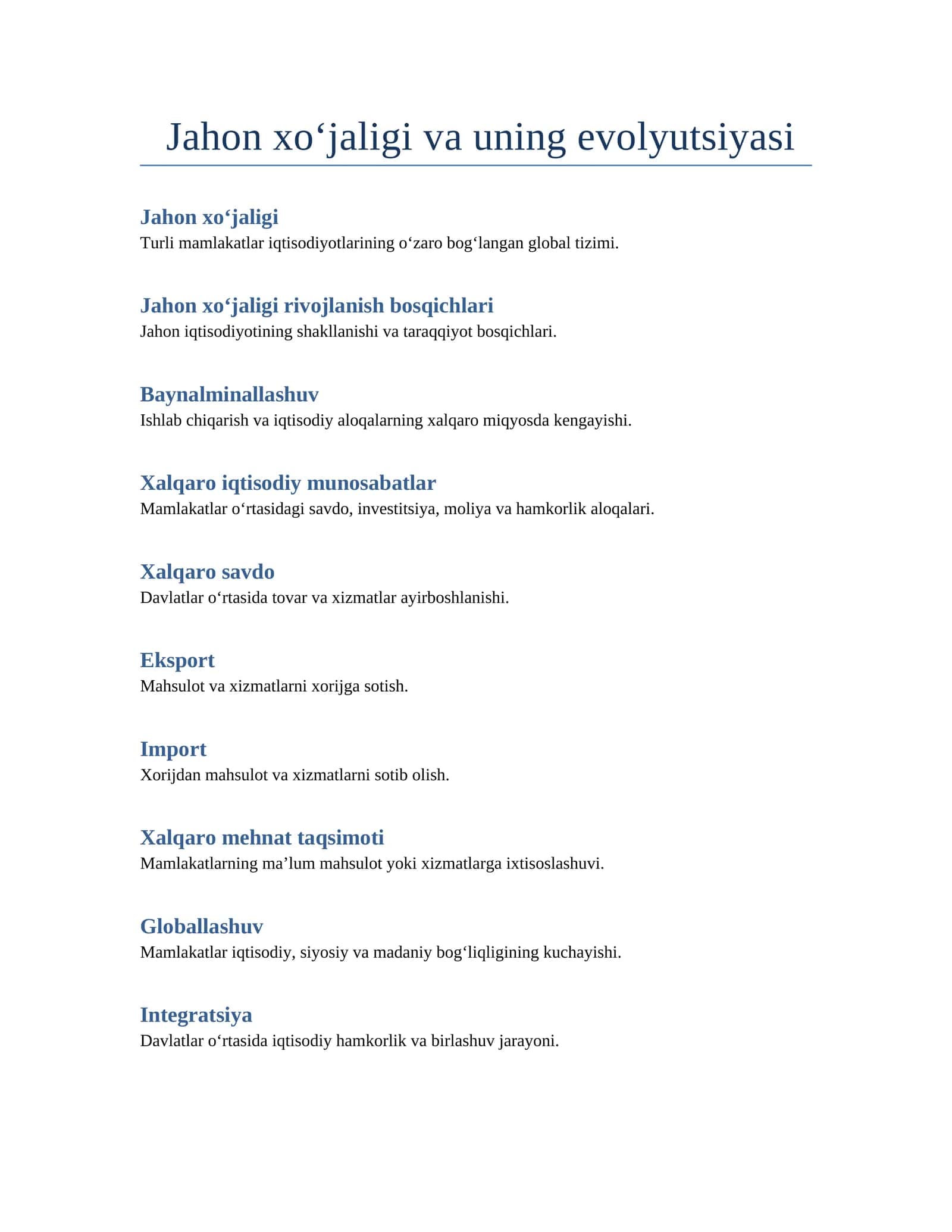 Jahon xo‘jaligi va uning evolyutsiyasi 1