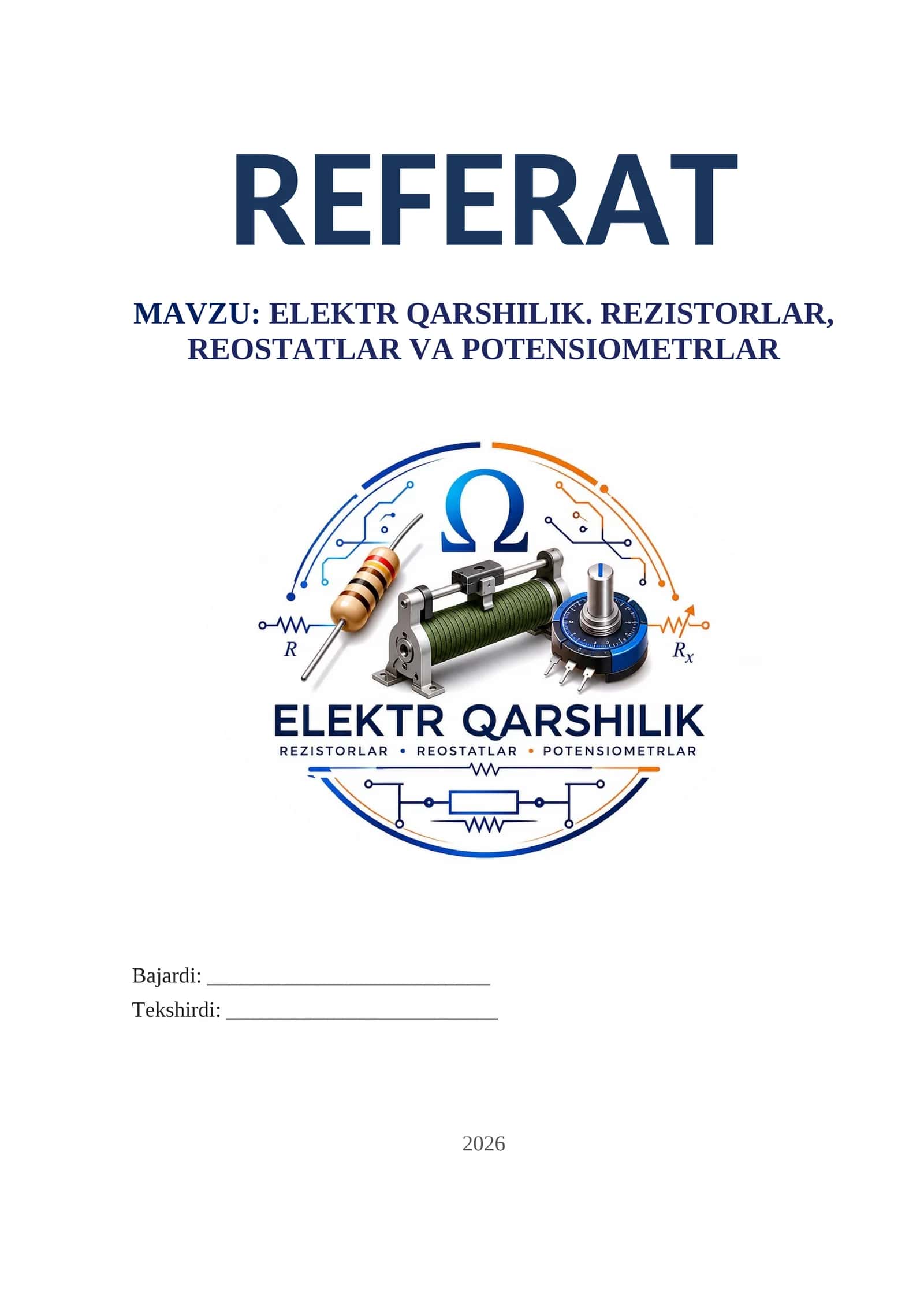 ELEKTR QARSHILIK. REOSTAT. REZISTOR. POTENSIOMETR 1