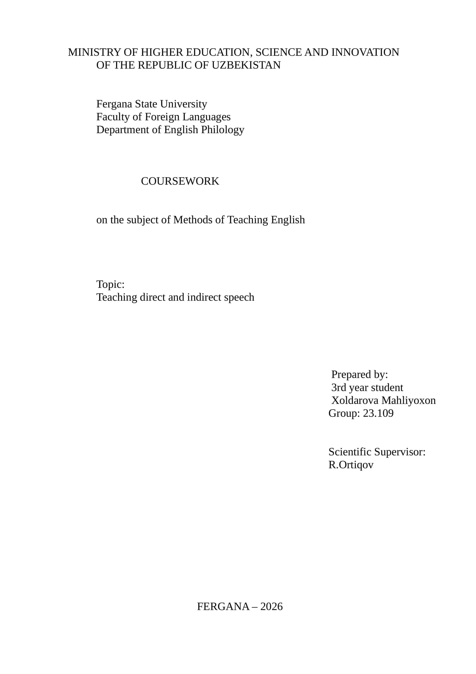 Methods of Teaching English - Coursework 1