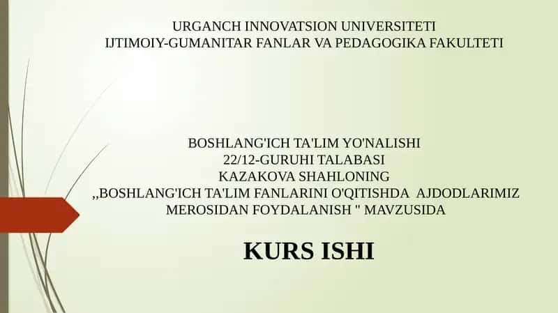 Boshlang'ich ta'limga oid kurs ishi 1