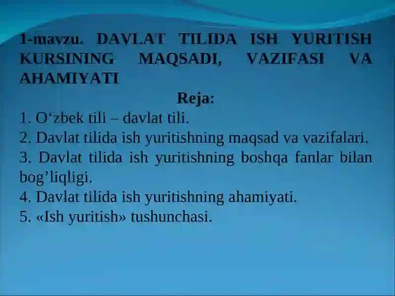 DAVLAT TILIDA ISH YURITISHKURSI