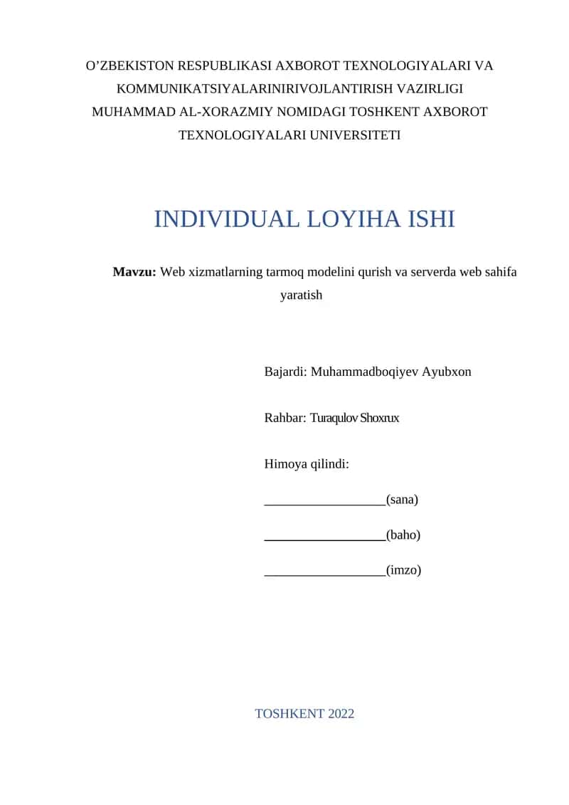 Web xizmatlarning tarmoq modelini qurish va serverda web sahifa yaratish 1
