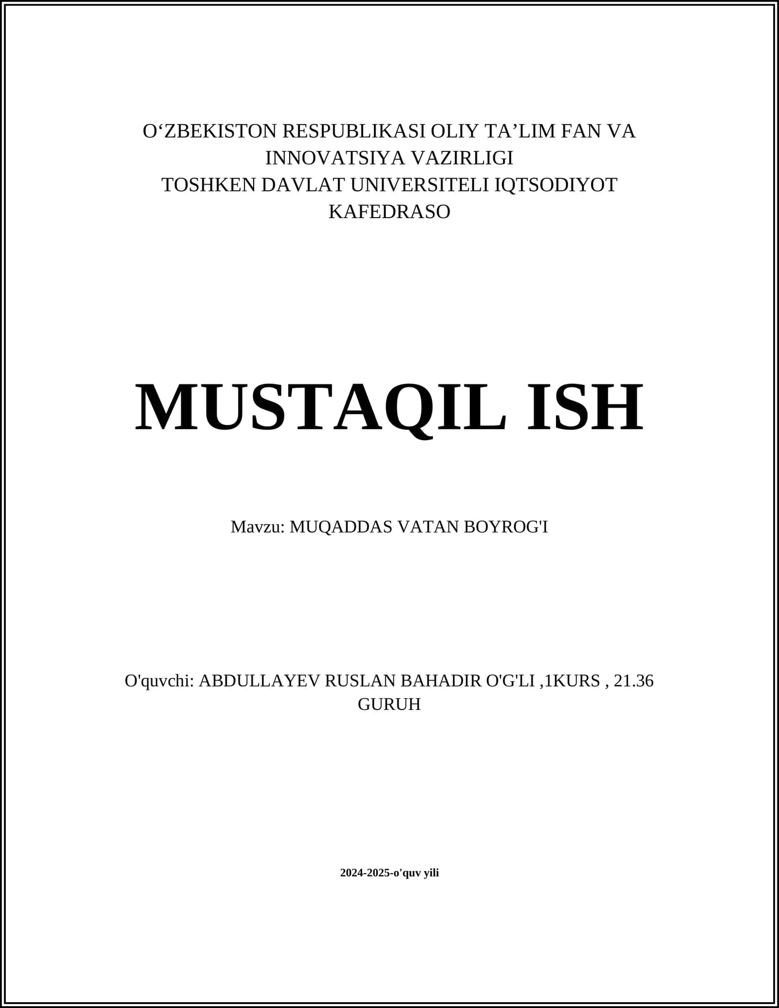 MUQADDAS VATAN BOYROG'I 1