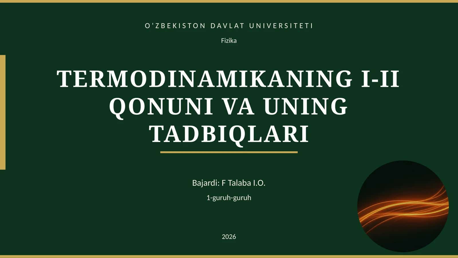 TERMODINAMIKANING I-II QONUNI VA UNING TADBIQLARI 1
