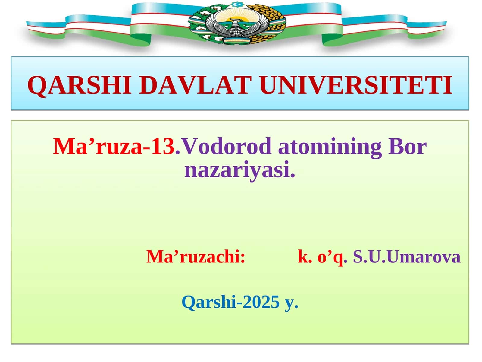 Vodorod atomining Bor nazariyasi 1